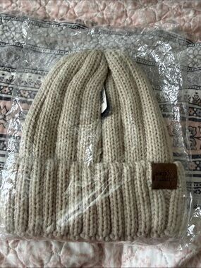 Simply Southern Cream Ribbed Knit Kids Beanie